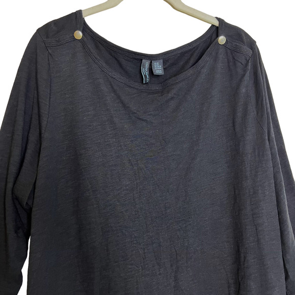 Cynthia Rowley Womens Tee Size 2X Black 3/4 Sleeve Cotton Modal Button Accents - Picture 1 of 5